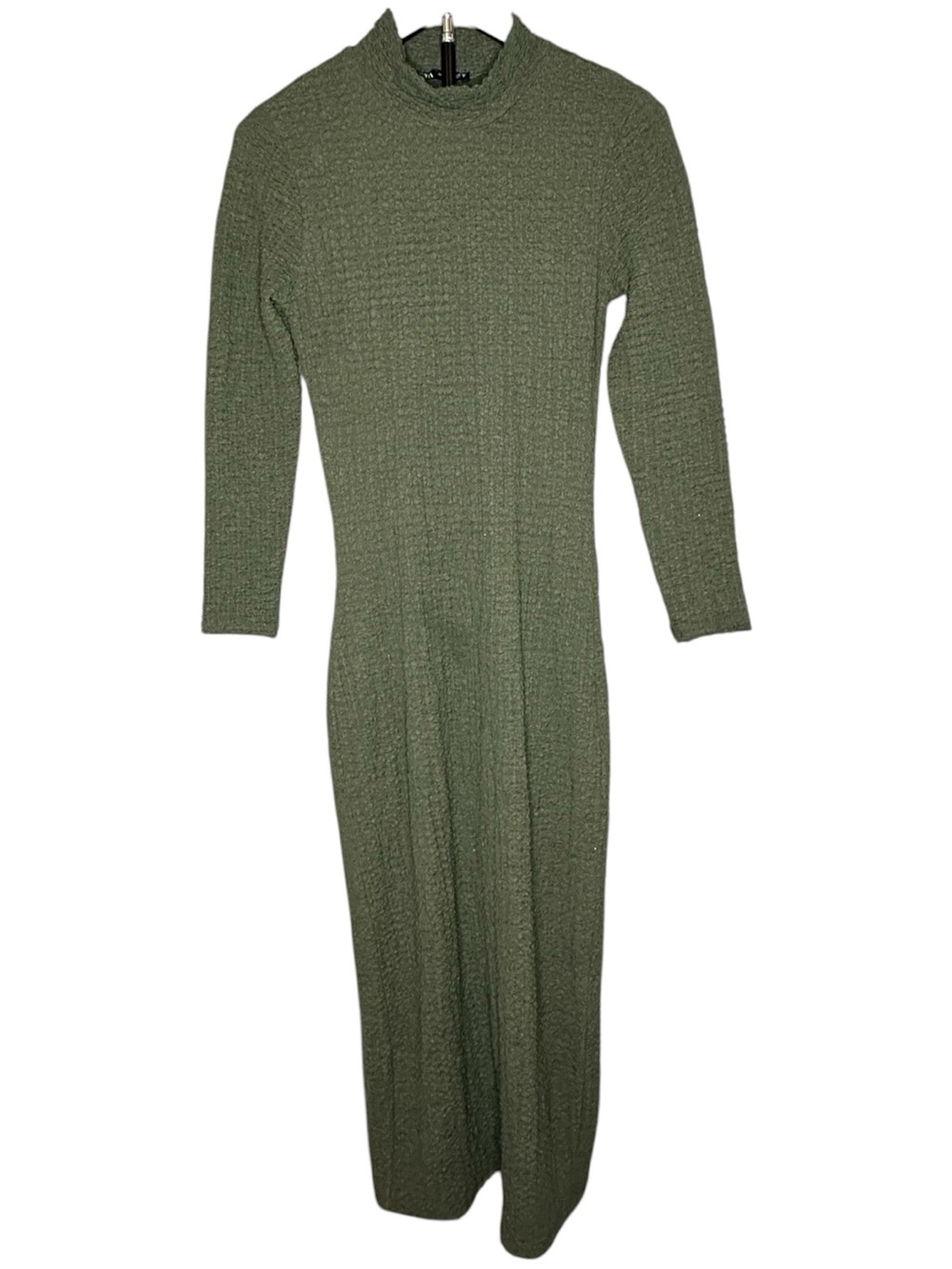 Zara Olive Green Long-Sleeve Textured Maxi Dress